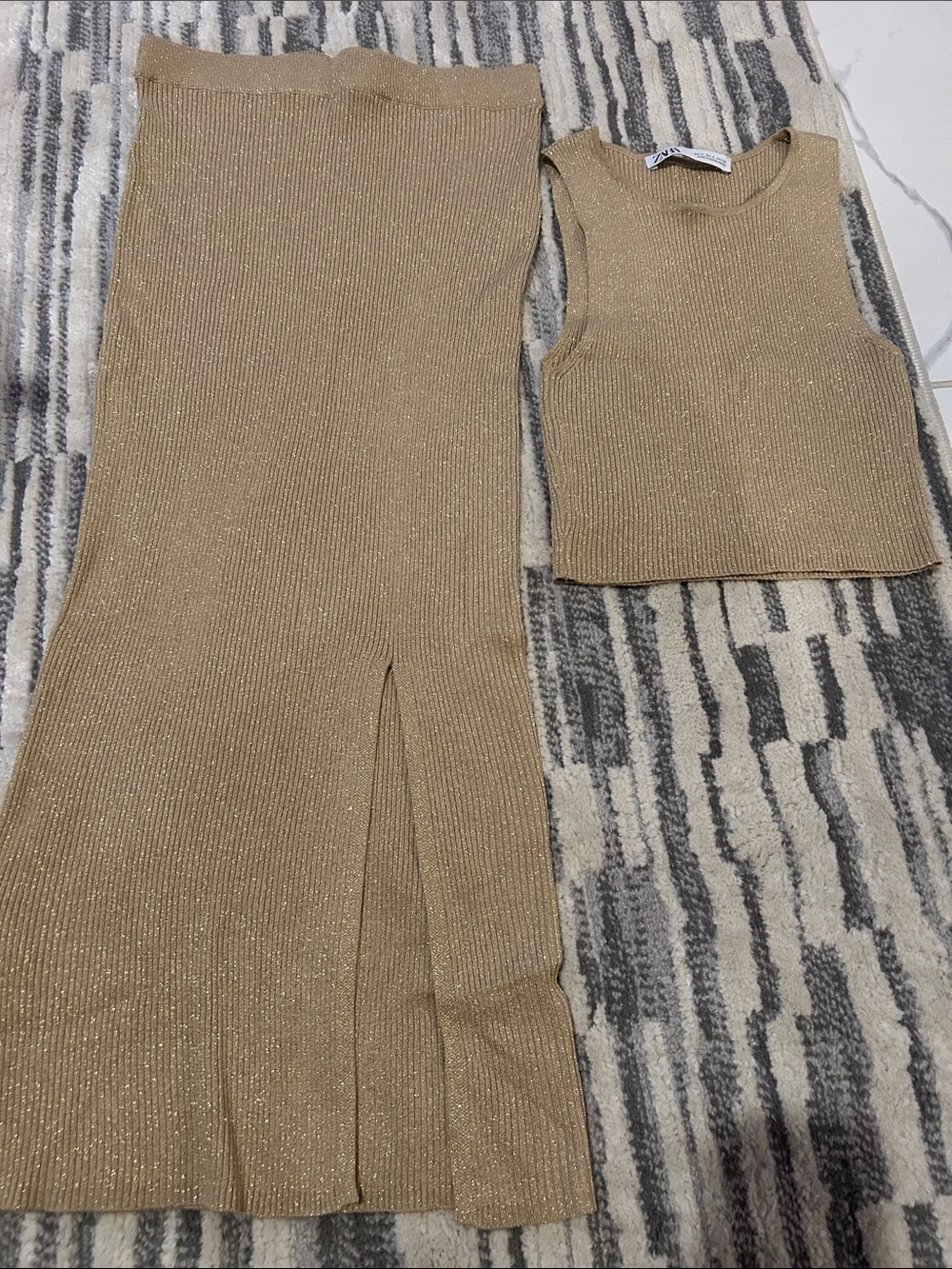 Zara Gold Ribbed Knit Tank & Skirt Set